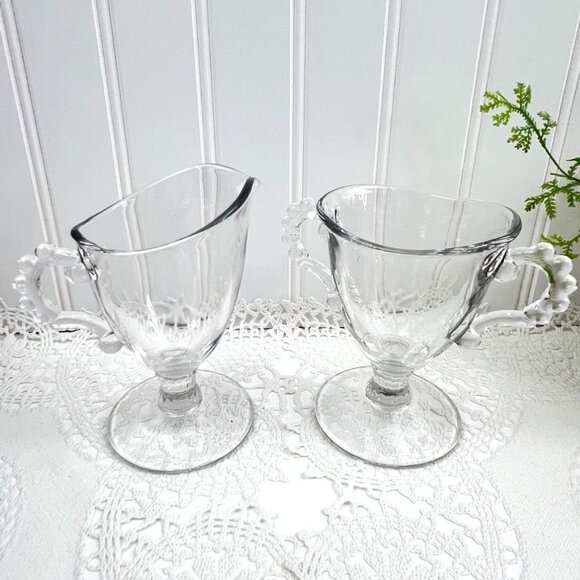 Vintage Imperial Glass Candlewick Creamer & Sugar Bowl Set Footed Handles - Picture 2 of 7